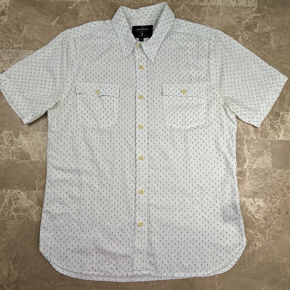 Freenote Cloth Lancaster Shirt Mens M White Dot Made USA Japan Fabric Cotton